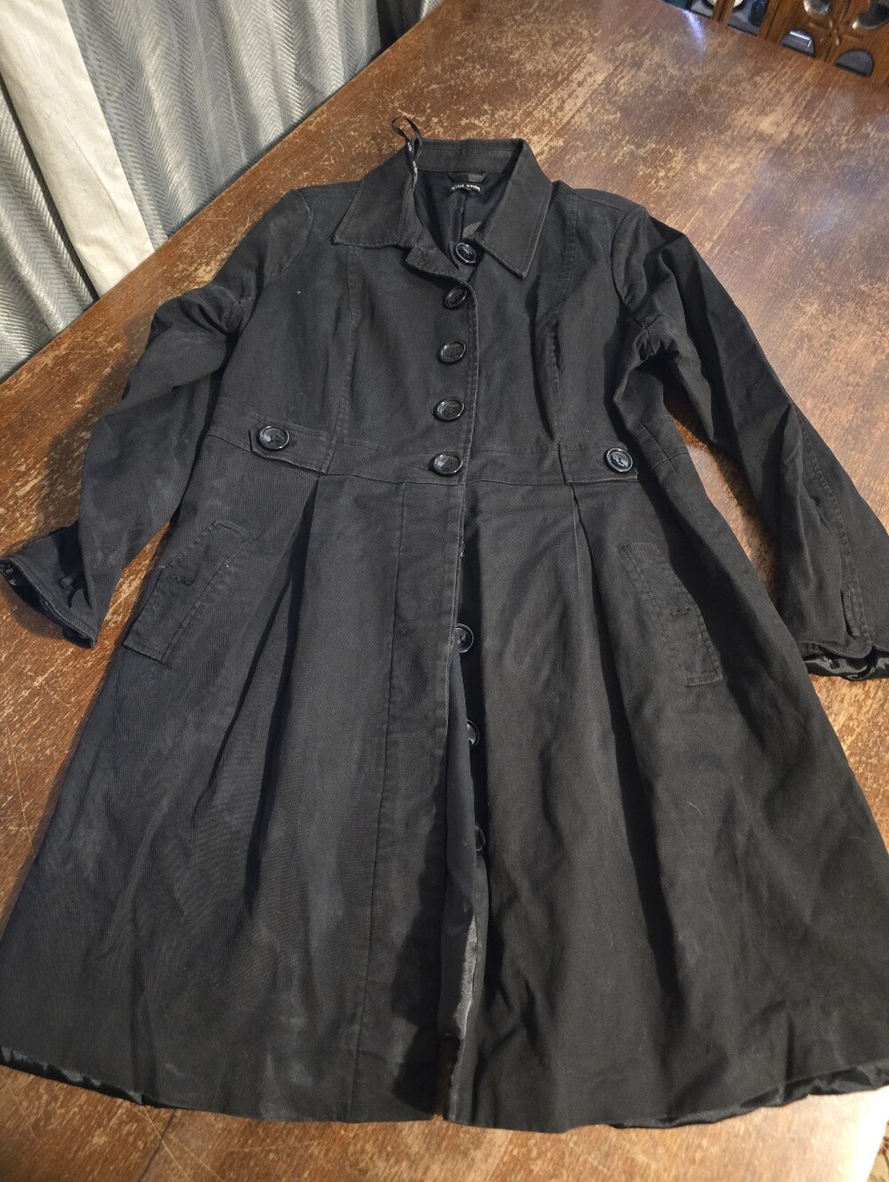 City Chic Black Button-Front Fit-and-Flare Trench Coat